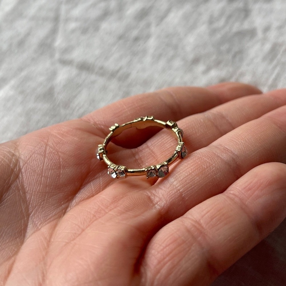 Clear Crystal Eternity Gold Band Ring Minimalist Stackable Clean Girl Minimalist - Picture 7 of 8